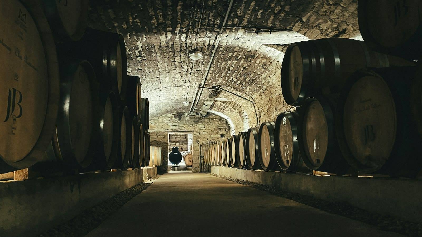 Galleria di botti in cantina